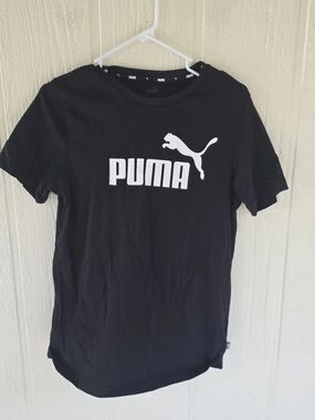 Men's PUMA Black Logo Tee - White Print, Size Small